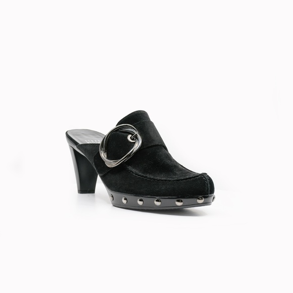 STUART WEITZMAN Suede Clog Mules with Studs Black Size 7.5M - Picture 2 of 10